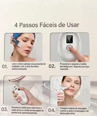 Massageador Portátil Beleza &amp; Firmeza para Rosto e Pescoço – LED + Vibração + Fototerapia | Amaia Beleza